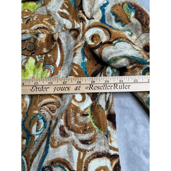 Chicos Blazer Jacket Womens Large Woven Cotton Brown Blue Abstract Print Button - Picture 9 of 11